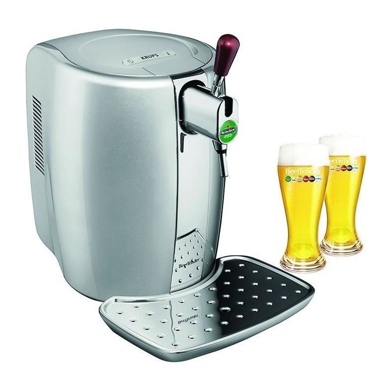 KRUPS YY2931FD Beertender, Machine a biere pression + 2 verres a biere, Tireuse a biere, Pompe a biere, Futs de biere 5 L, Silve