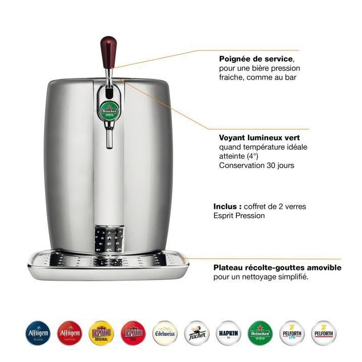 KRUPS YY2931FD Beertender, Machine a biere pression + 2 verres a biere