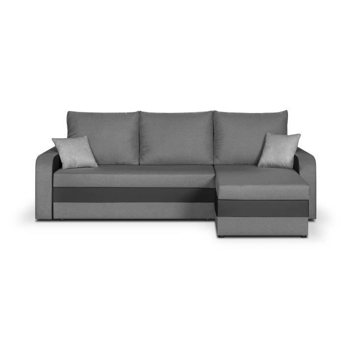 Canapé d' angle 4 places convertible réversible + coffre - Tissu gri