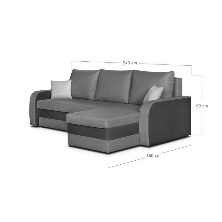 Canapé d' angle 4 places convertible réversible + coffre - Tissu gri