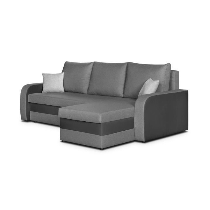 Canapé d' angle 4 places convertible réversible + coffre - Tissu gri