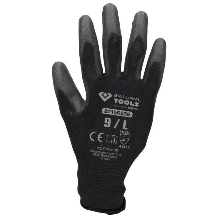 Gants en tricot microfin, noir, L - Brilliant Tools BT156932
