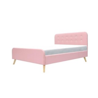 Lit adulte ASHBY - 160 x 200 cm -Tissu - Aspect lin rose + boutons bla