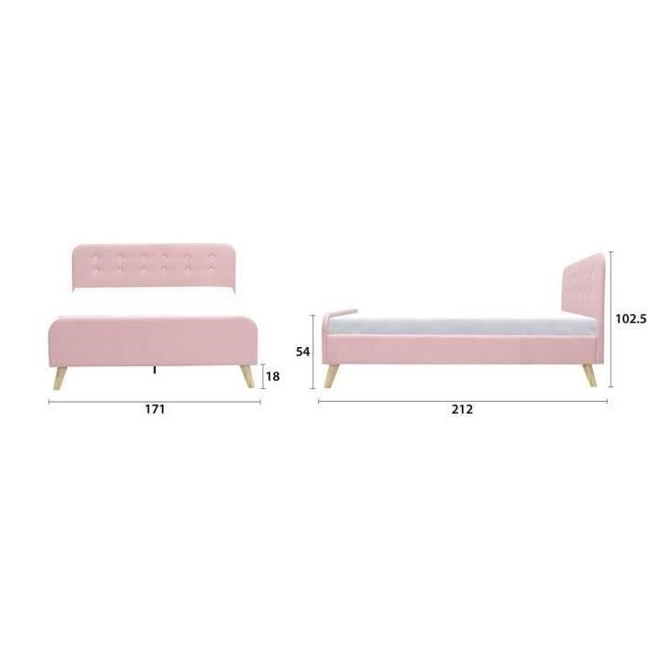 Lit adulte ASHBY - 160 x 200 cm -Tissu - Aspect lin rose + boutons bla