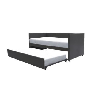 Lit banquette gigogne ATLANTA - 90 x 190 cm - Simili - Gris foncé - S