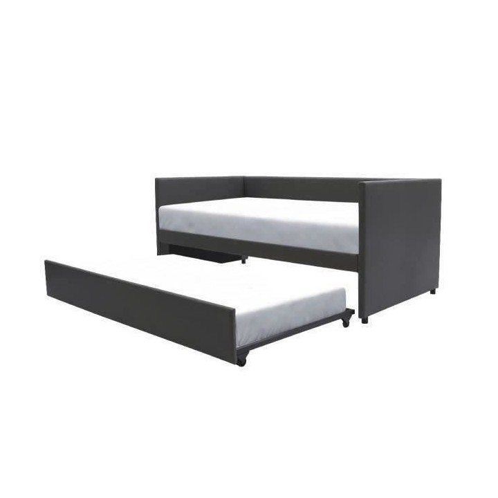 Lit banquette gigogne ATLANTA - 90 x 190 cm - Simili - Gris foncé - S