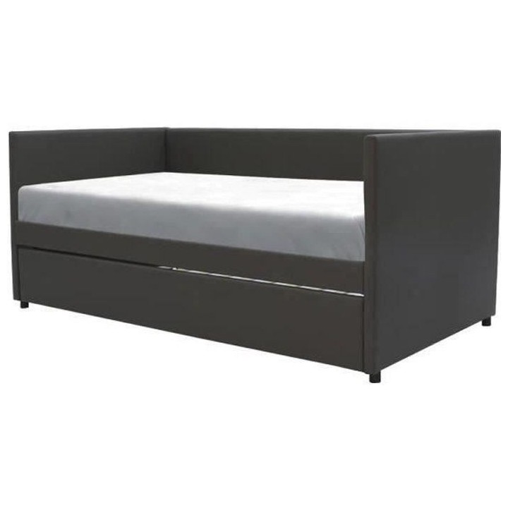 Lit banquette gigogne ATLANTA - 90 x 190 cm - Simili - Gris foncé - S