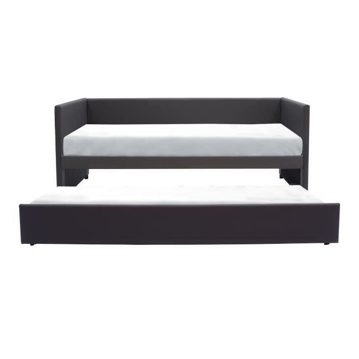 Lit banquette gigogne ATLANTA - 90 x 190 cm - Simili - Gris foncé - S