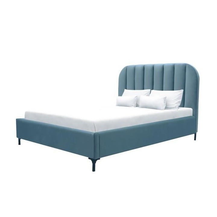 CALLIE Lit adulte 140 x 190 cm - Velours bleu clair - Sommier inclus