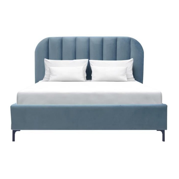 CALLIE Lit adulte 140 x 190 cm - Velours bleu clair - Sommier inclus