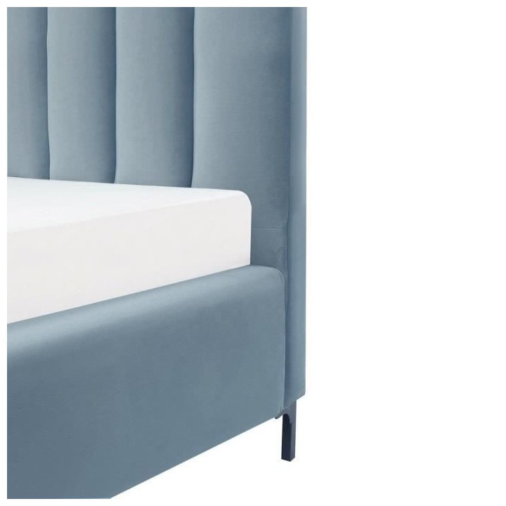 CALLIE Lit adulte 140 x 190 cm - Velours bleu clair - Sommier inclus