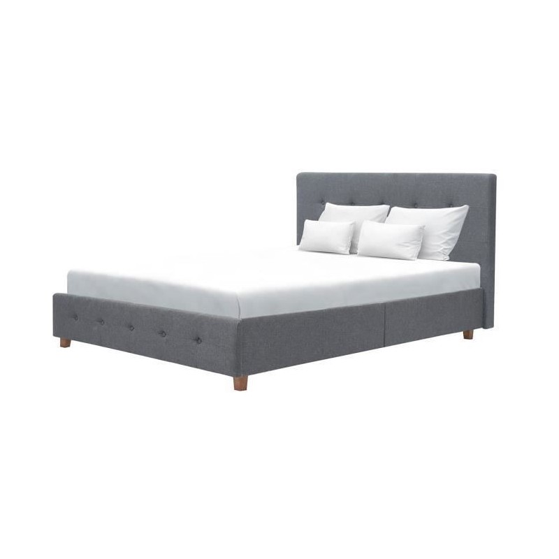 CHARLIE Lit adulte - Tissu aspect lin gris foncé - Sommier inclus - 160 x 200 cm