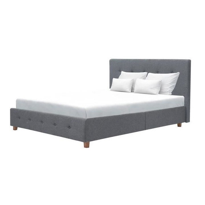 CHARLIE Lit adulte - Tissu aspect lin gris foncé - Sommier inclus - 1