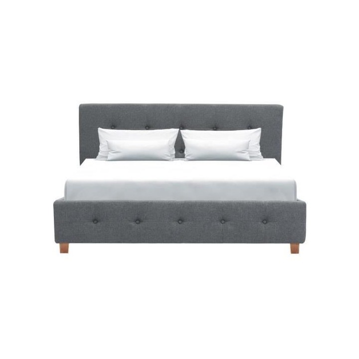 CHARLIE Lit adulte - Tissu aspect lin gris foncé - Sommier inclus - 1