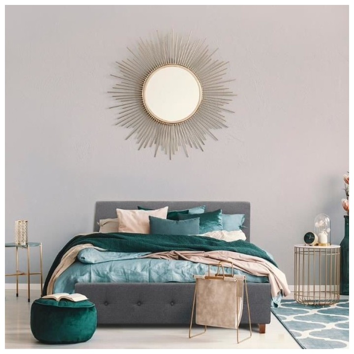 CHARLIE Lit adulte - Tissu aspect lin gris foncé - Sommier inclus - 1