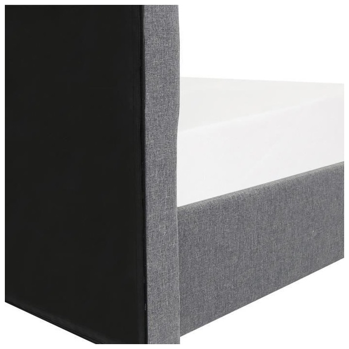 CHARLIE Lit adulte - Tissu aspect lin gris foncé - Sommier inclus - 1