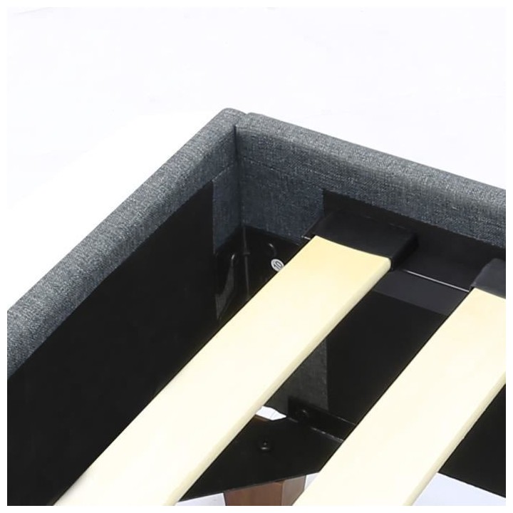 CHARLIE Lit adulte - Tissu aspect lin gris foncé - Sommier inclus - 1