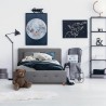 CHARLIE Lit enfant 90 x 190 cm - Tissu gris foncé - Sommier inclus