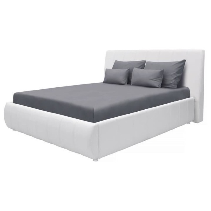CLOUD Lit adulte - 160 x 200 cm + Coffre de rangement - Simili blanc -