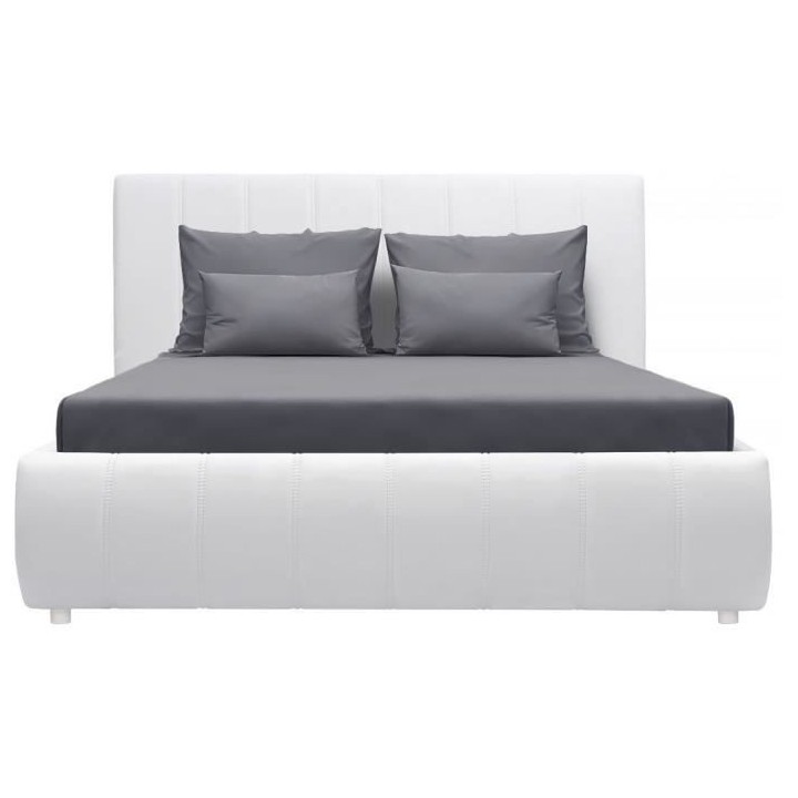 CLOUD Lit adulte - 160 x 200 cm + Coffre de rangement - Simili blanc -