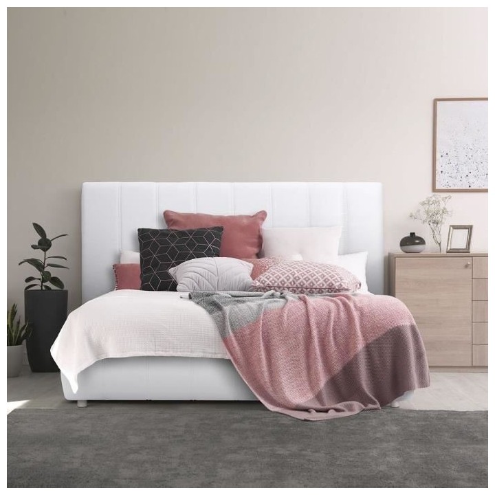 CLOUD Lit adulte - 160 x 200 cm + Coffre de rangement - Simili blanc -
