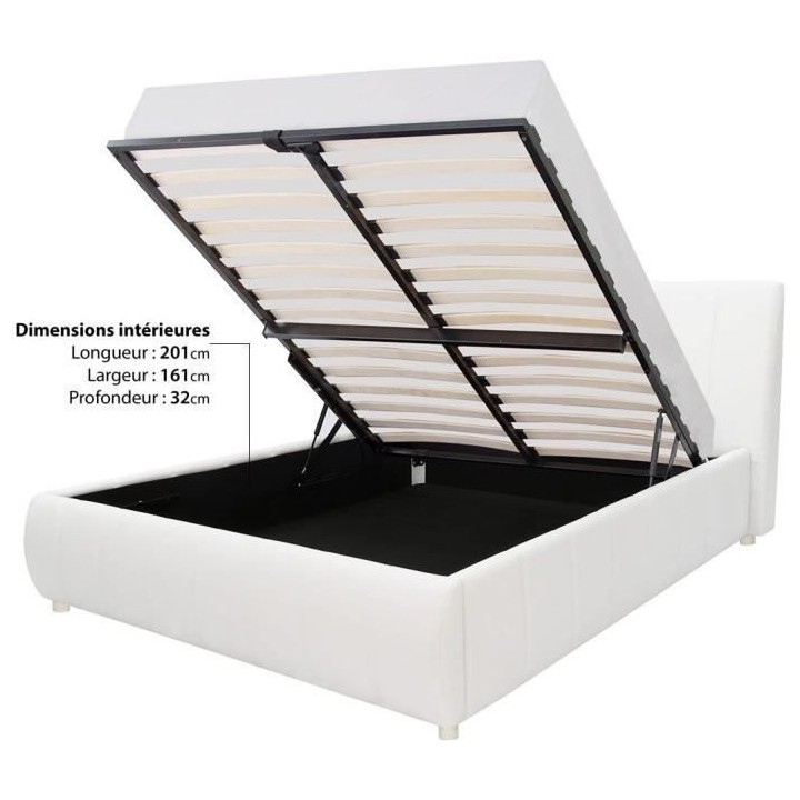 CLOUD Lit adulte - 160 x 200 cm + Coffre de rangement - Simili blanc -