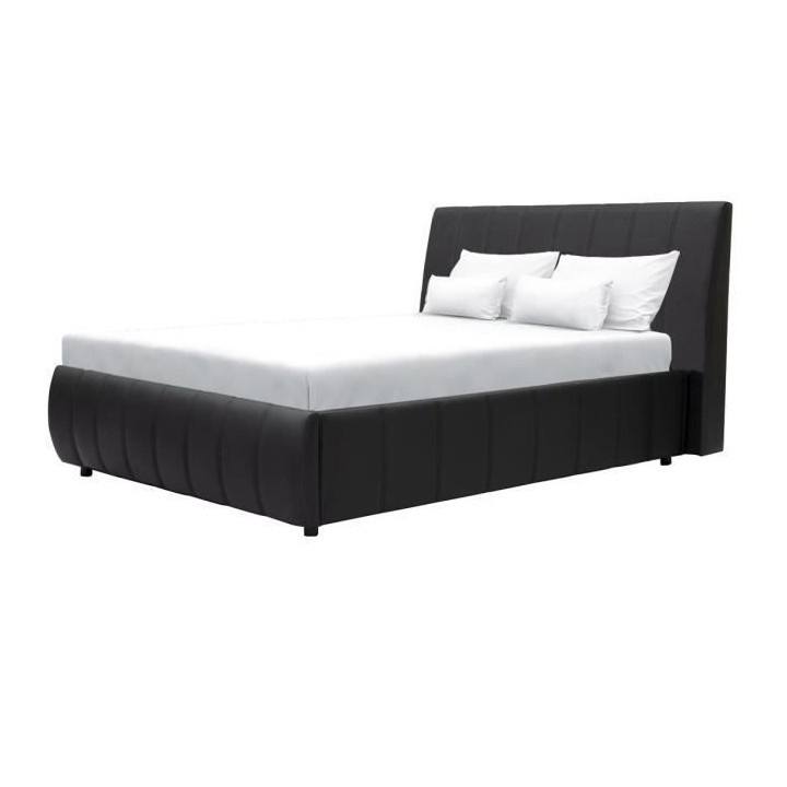 CLOUD Lit adulte 160x200 cm + Coffre de rangement - Simili noir - Somm