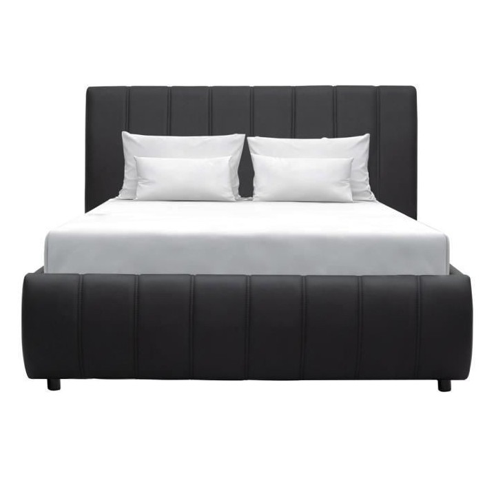 CLOUD Lit adulte 160x200 cm + Coffre de rangement - Simili noir - Somm