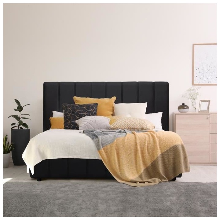 CLOUD Lit adulte 160x200 cm + Coffre de rangement - Simili noir - Somm