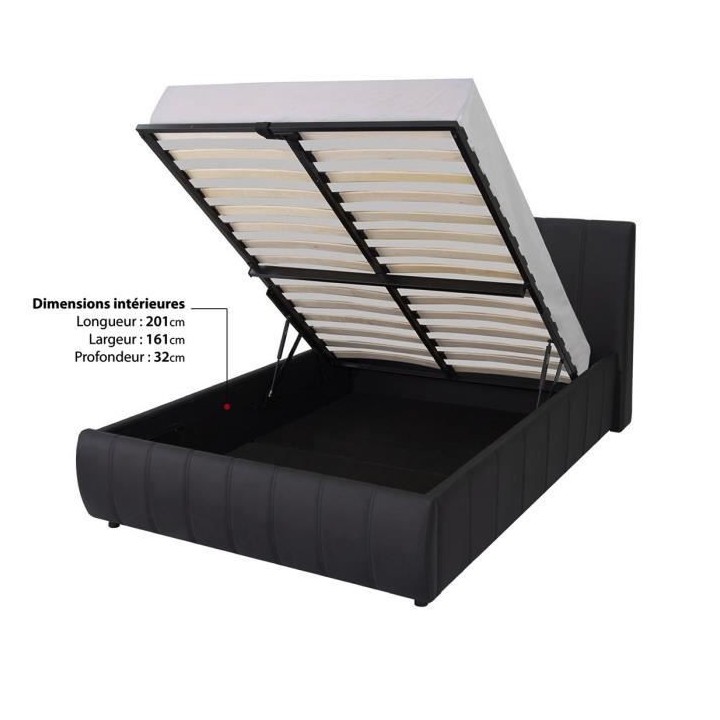 CLOUD Lit adulte 160x200 cm + Coffre de rangement - Simili noir - Somm