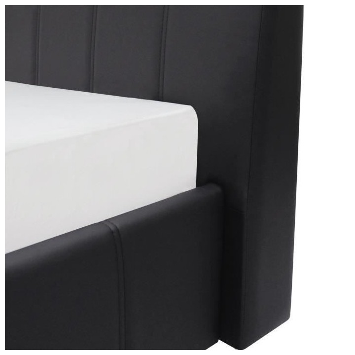 CLOUD Lit adulte 160x200 cm + Coffre de rangement - Simili noir - Somm