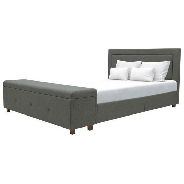 DREW Lit adulte 160x200 cm + Banc coffre de rangement - Tissu imitatio
