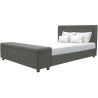 DREW Lit adulte 160x200 cm + Banc coffre de rangement - Tissu imitation lin gris - Sommier inclus