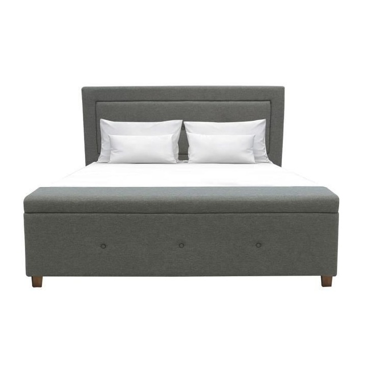 DREW Lit adulte 160x200 cm + Banc coffre de rangement - Tissu imitatio