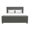 DREW Lit adulte 160x200 cm + Banc coffre de rangement - Tissu imitation lin gris - Sommier inclus