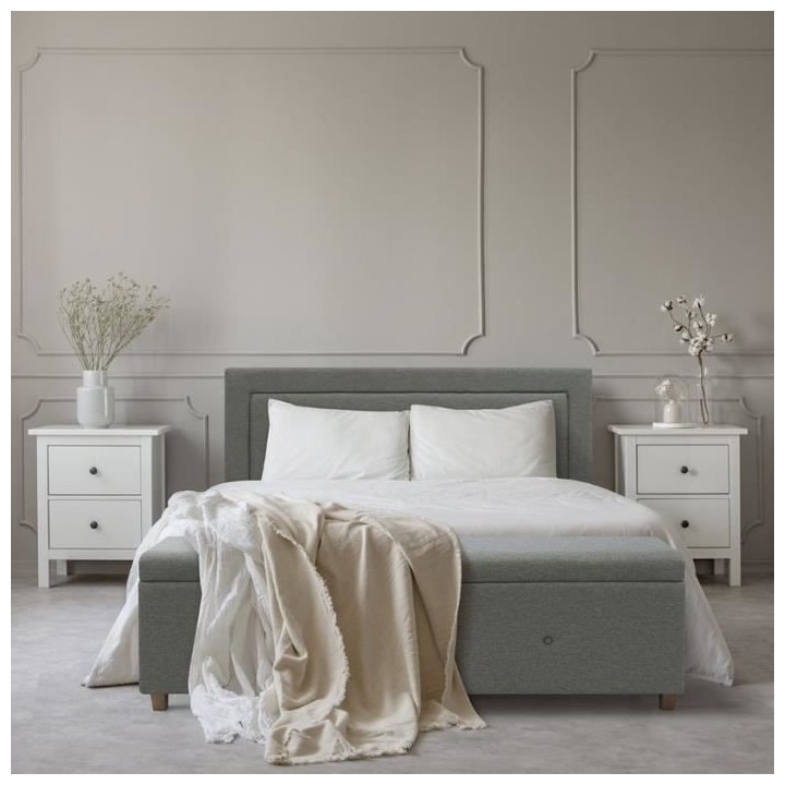 DREW Lit adulte 160x200 cm + Banc coffre de rangement - Tissu imitatio