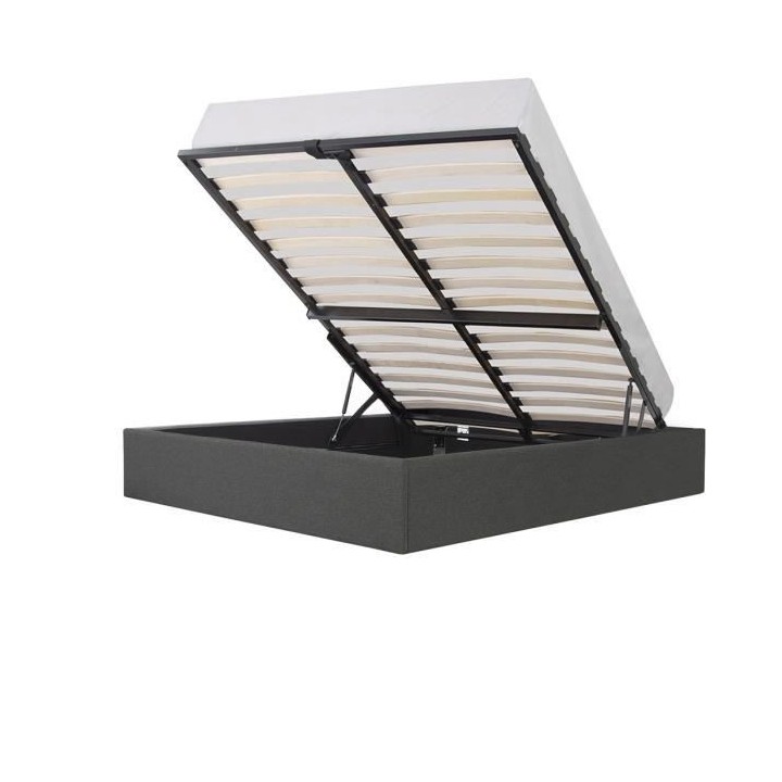 ECLIPSE Lit coffre adulte - Tissu gris foncé - Sommier inclus - l 140
