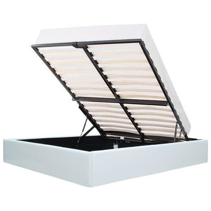 ECLIPSE Lit coffre adulte 160 x 200 cm - Simili Blanc - Sommier inclus