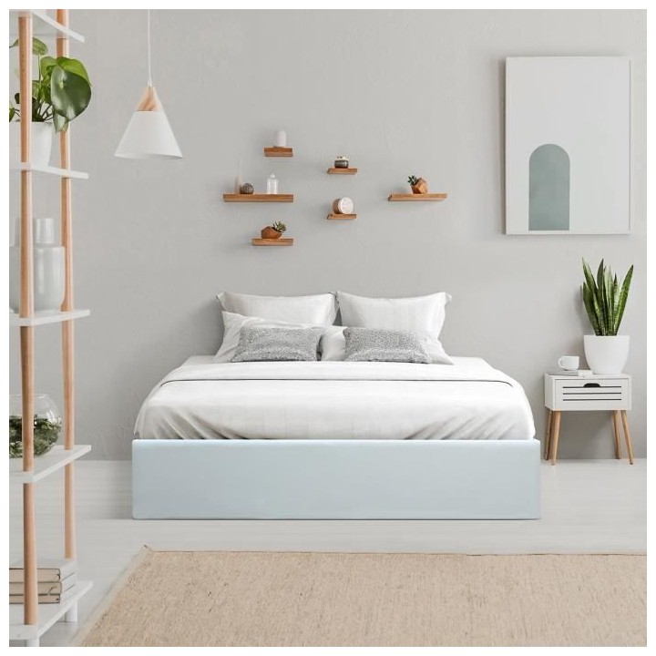 ECLIPSE Lit coffre adulte 160 x 200 cm - Simili Blanc - Sommier inclus