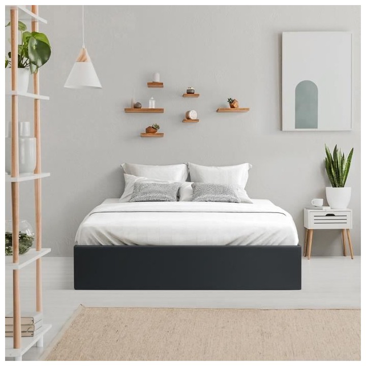 ECLIPSE Lit adulte 160x200 cm avec coffre de rangement - Simili Noir