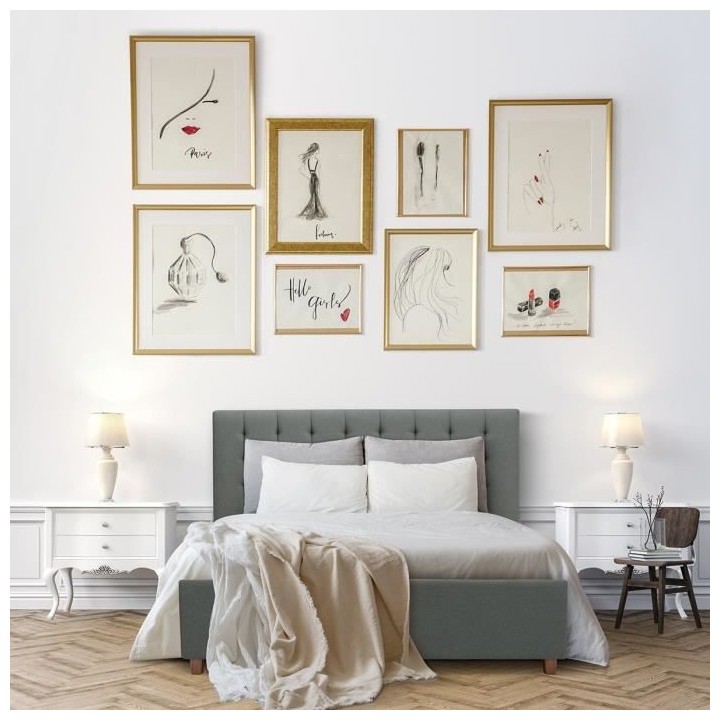 EMILY Lit adulte 140x190 cm + Coffre de rangement - Tissu imitation li