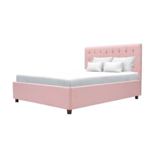 EMILY Lit adulte 140 x 190 cm + coffre de rangement - Tissu rose paste