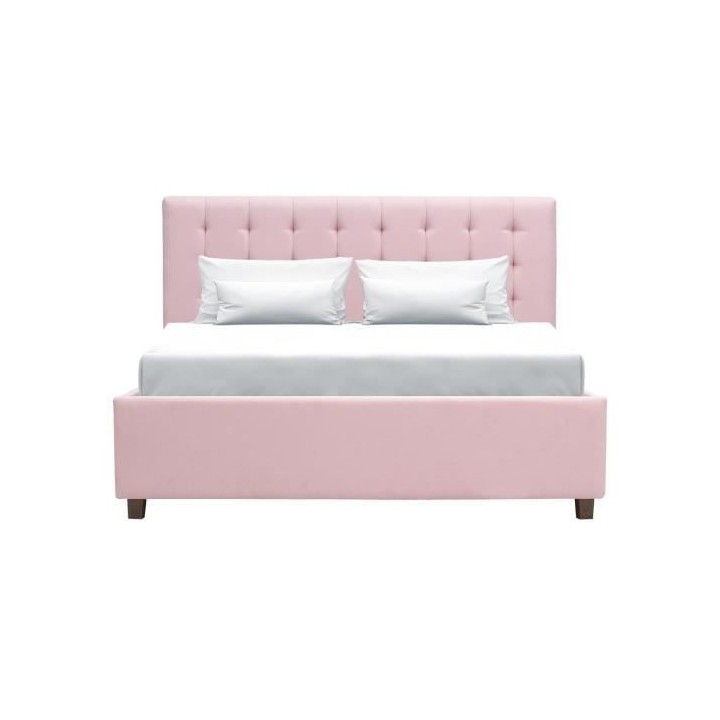 EMILY Lit adulte 140 x 190 cm + coffre de rangement - Tissu rose paste