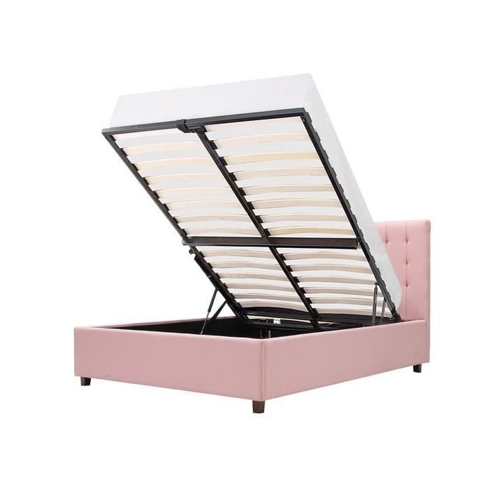 EMILY Lit adulte 140 x 190 cm + coffre de rangement - Tissu rose paste