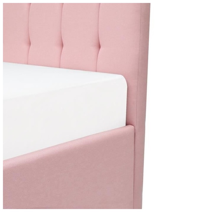EMILY Lit adulte 140 x 190 cm + coffre de rangement - Tissu rose paste