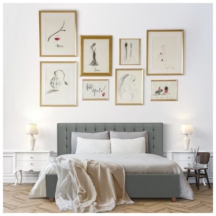 Lit coffre adulte EMILY - 160 x 200 cm - Tissu gris foncé - Sommier i