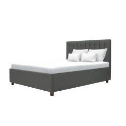 Lit coffre adulte EMILY - 160 x 200 cm - Tissu gris foncé - Sommier inclus