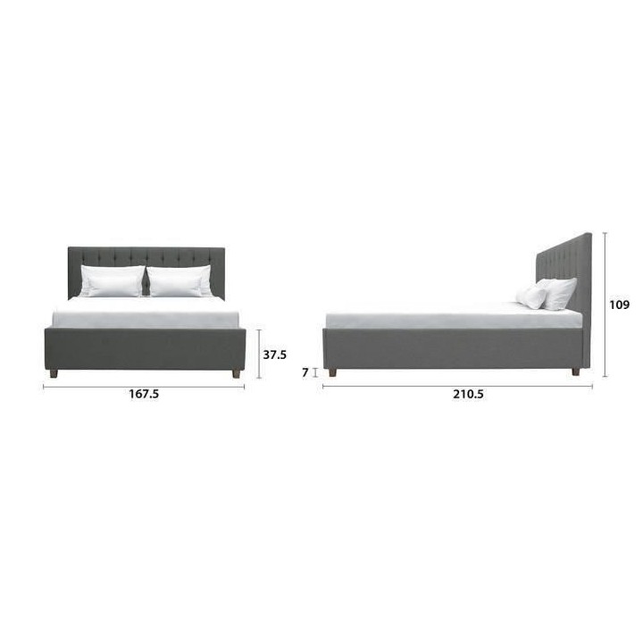 Lit coffre adulte EMILY - 160 x 200 cm - Tissu gris foncé - Sommier i