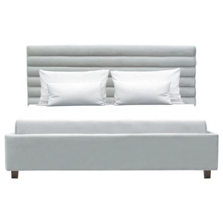 Lit adulte EVEREST - 160 x 200 cm - Velours - Gris - Sommier inclus