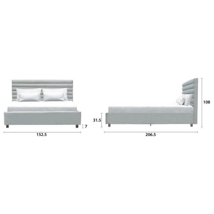 Lit adulte EVEREST - 160 x 200 cm - Velours - Gris - Sommier inclus